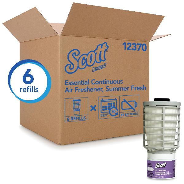 Air Freshener Refill, Continuous, For Use With: 92620 and 92621 Continuous Air Freshener Dispensers, Specifications: 4.4 in H x 2.3 in W x 2.3 in D, Summer Fresh Scent, Clear Glass