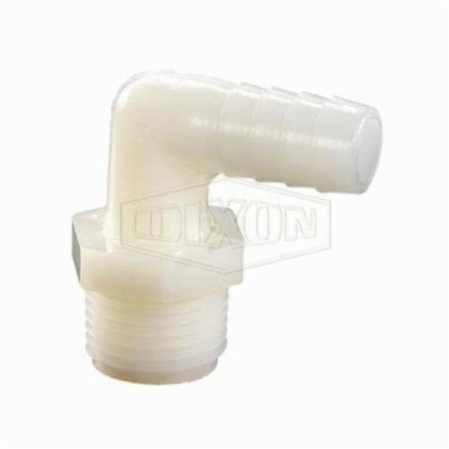 Hose Elbow, Series: Tuff-Lite™, Fitting/Connector Type: 90° Elbow, 1/8 x 1/4 Inch Nominal, MNPT x Hose Barb End Style, 19/32 Inch Hex, 15/16 Inch Barb Length, Nylon, White, Domestic