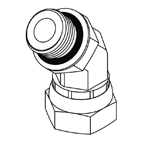 Elbow, Series: 6902, 7/8-14 x 1/2-14 Nominal, Male O-Ring x Female Pipe Swivel End Style, 45 deg Angle, Steel, Trivalent Chromate Plated, Silver
