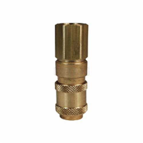 Female Quick Disconnect Pneumatic Coupler, High Pressure, Series: A Series, 1/8-27 Nominal, Quick Disconnect Coupler x NPTF End Style, 1/2 Inch Hex, 2.41 Inch Length, 500 psi Pressure, 70 °F, Brass, 0.77 Inch Outside Diameter