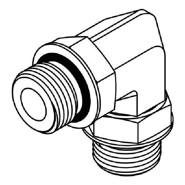 Union Elbow, Adjustable, Series: 6807, 9/16-18 x 7/16-20 Nominal, Male O-Ring End Style, 90 deg Angle, Steel, Trivalent Chromate Plated, Silver
