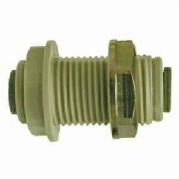 Bulkhead Union, Fitting/Connector Type: Union, 3/8 Inch Nominal, Push-In, 0 to 150 psi, 33 to 140 °F, Plastic