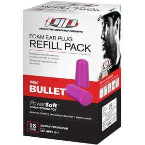 Ear Plug, Compact Comfortable Soft, Uncorded Design, 28 dB Noise Reduction, Tapered Bullet Shape, Universal Size, Purple Plug, Polyurethane Foam Plug, Disposable/Reusable: Disposable