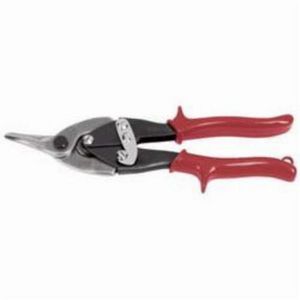 Aviation Snip, Edge Straight Cut, Cutting Capacity: 18 ga Mild Steel, 1-3/8 in Length of Cut, Straight Snip Type, 10 in Overall Length, Serrated Blade, 1-3/8 in L Blade, Steel Blade, Angled Handle, Vinyl Handle, Soft Grip, ASME B107.16M, Federal GGG-