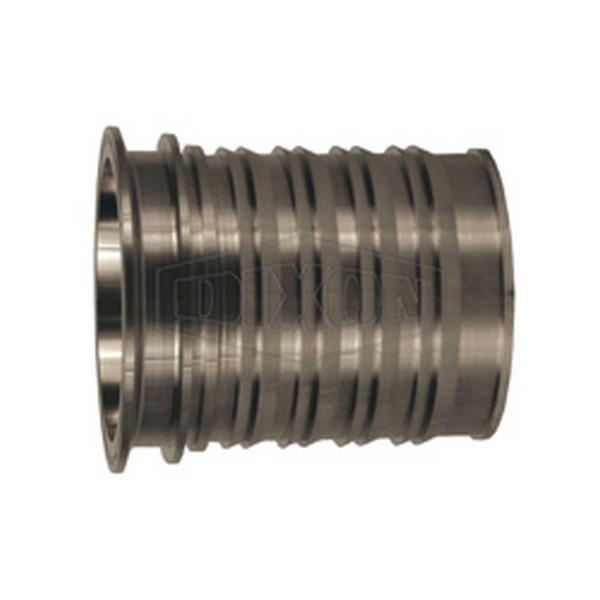 Sanitary Tri-Clover Stem, Coupling Fitting/Connector, 4 Inch Nominal, Clamp x Hose Shank End Style, 316 Stainless Steel, 5-1/8 Inch Width x 4-11/16 Inch Height Dimensions, Domestic