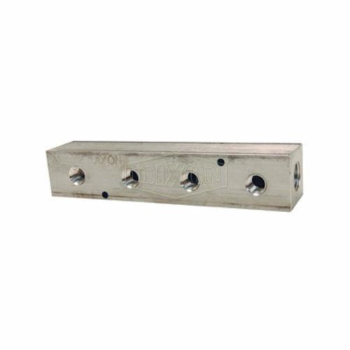 Bar Manifold, 4 Outlets, 3/8 Inch NPT Outlet, 1 Inlet, 1/2 Inch NPT Inlet, 300 psi, Aluminum, 8 Inch Length x 1-1/2 Inch Width, Domestic