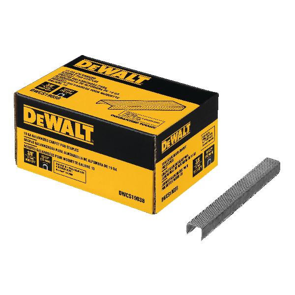 Carpet Pad Staple, 15/32 in Crown Width, 3/8 in Leg Length, 19 ga Wire, Divergent Point, Galvanized