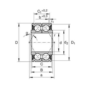 Angular Contact Ball Bearing, 25 mm Bore, 52 mm Outside Diameter, 2 Rows, 30 mm Width, Double Seal Closure, 21600 N Load, Cast Iron Bearing, Sheet Steel Cage