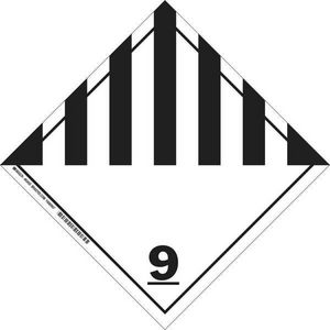 DOT Vehicle Placard Sign, Diamond, Legend: 9, Black on White Legend/Background, 10-3/4 Inch Height, 10-3/4 Inch Width, B-120 Fiberglass, Class: 9, Corner Hole Mounting