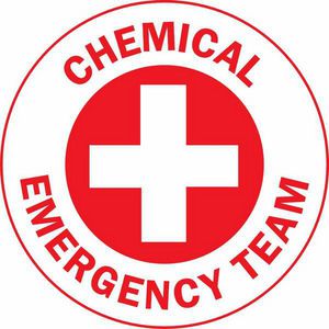 Emblem Label, Circular, Legend: CHEMICAL EMERGENCY TEAM, Red on White Legend/Background, B-946 Adhesive Vinyl Film, For Use With: Hard Hat, 4 per Card Labels
