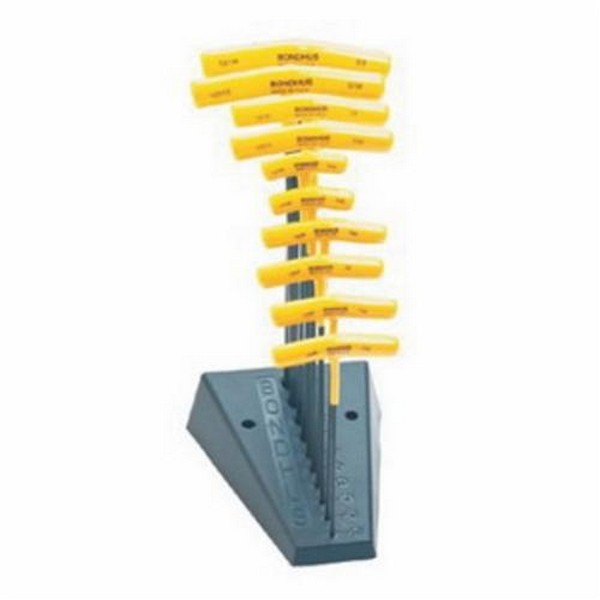 Key Set, With Stand, 10 Pieces, 3/32 to 3/8 Inch Hex, Protanium, T-Handle, High Torque Steel