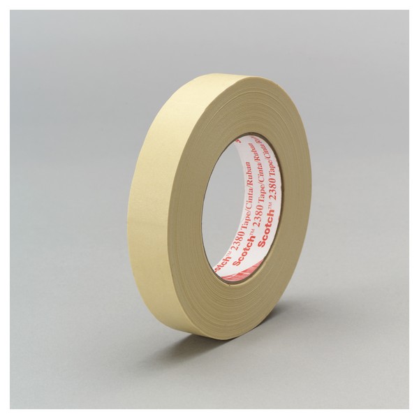 Masking Tape, High Performance, 55 m Length, 36 mm Width, 7.2 mil Thickness, Tan, Natural/Synthetic Rubber Adhesive, Crepe Paper Backing