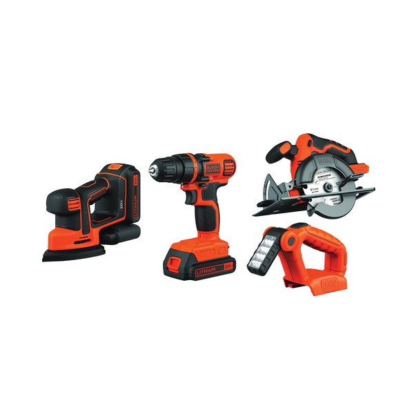 Cordless Combination Kit, 4-Tool, Kit, Tools: Drill, Circular Saw, Sander and Worklight, 20 VDC, Battery Chemistry: Lithium-Ion, 1.5 Ah Battery