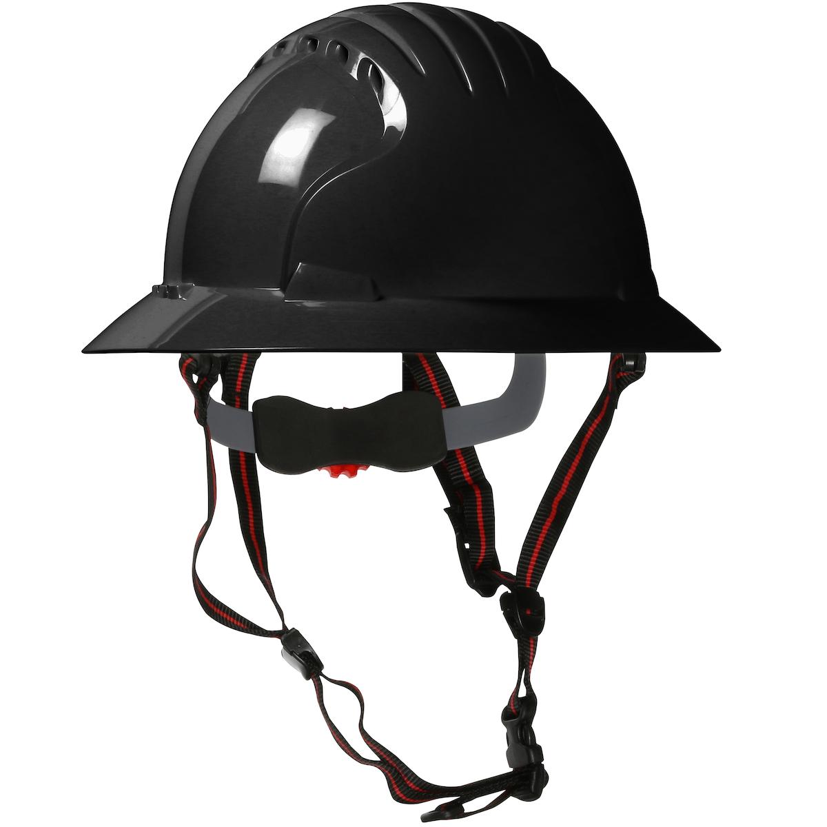 Hard Hat, Full Brim, Series: 280-EV6161V-CH, OS Size, Black, HDPE, 6-Point Polyester Suspension, ANSI Electrical Class Rating: Class C, ANSI Impact Rating: Type I, Wheel Ratchet Adjustment