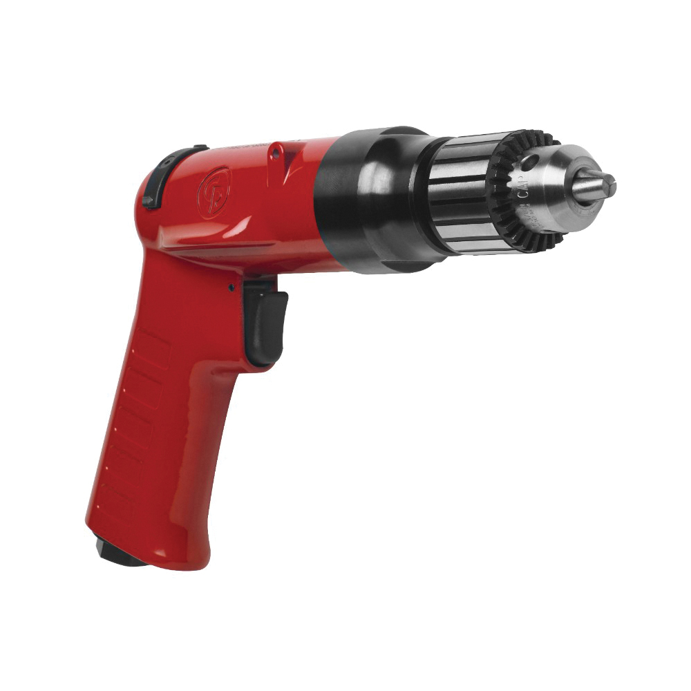 Pneumatic Drill, Tool/Kit: Bare Tool, 3/8 in Chuck, Keyed Chuck, 2600 RPM, 0.54 HP, 25.5 to 32 cfm, 1/4 in Air Inlet, 3/8 in Minimum Hose Size, Ergonomic, 93 dBA Power/82 dBA Pressure, 8.8 in Overall Length
