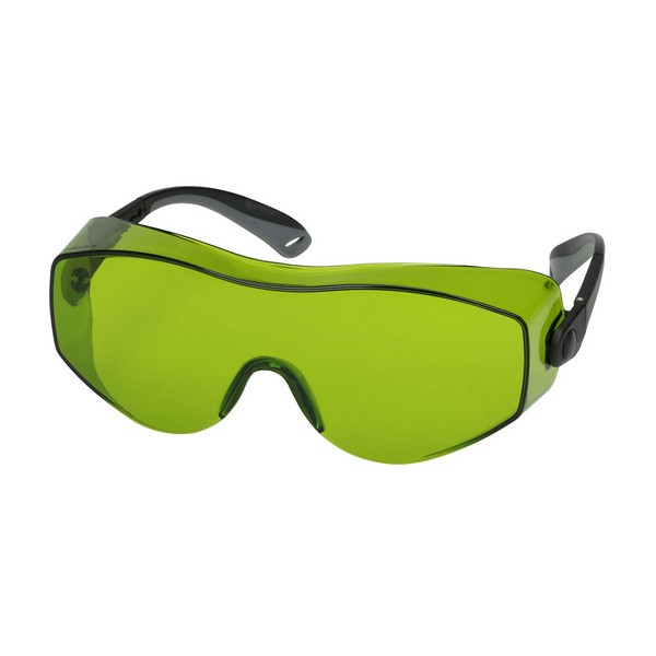 Optical Safety Glasses, Single, Universal Size, Anti-Fog/Anti-Scratch Lens Coating, Green Lens, Rimless Frame, Black/Gray Frame, Polycarbonate/Thermoplastic Rubber Frame, Polycarbonate Lens, 99.99% UVA/UVB UV Protection, Adjustable Length Co-Mold Tem