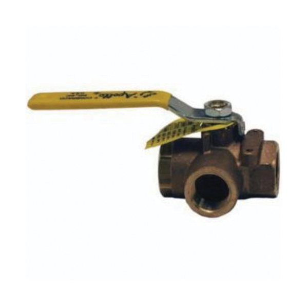 Ball Valve, 3-Way Diverting, Series: BBV, 1 Inch Nominal, FNPT, 400 psi WOG, L-Standard Port, Media: Diesel Fuel, Gasoline, Water, Oil and Gas, Chromium Plated Ball, Bronze Body, RPTFE, Domestic