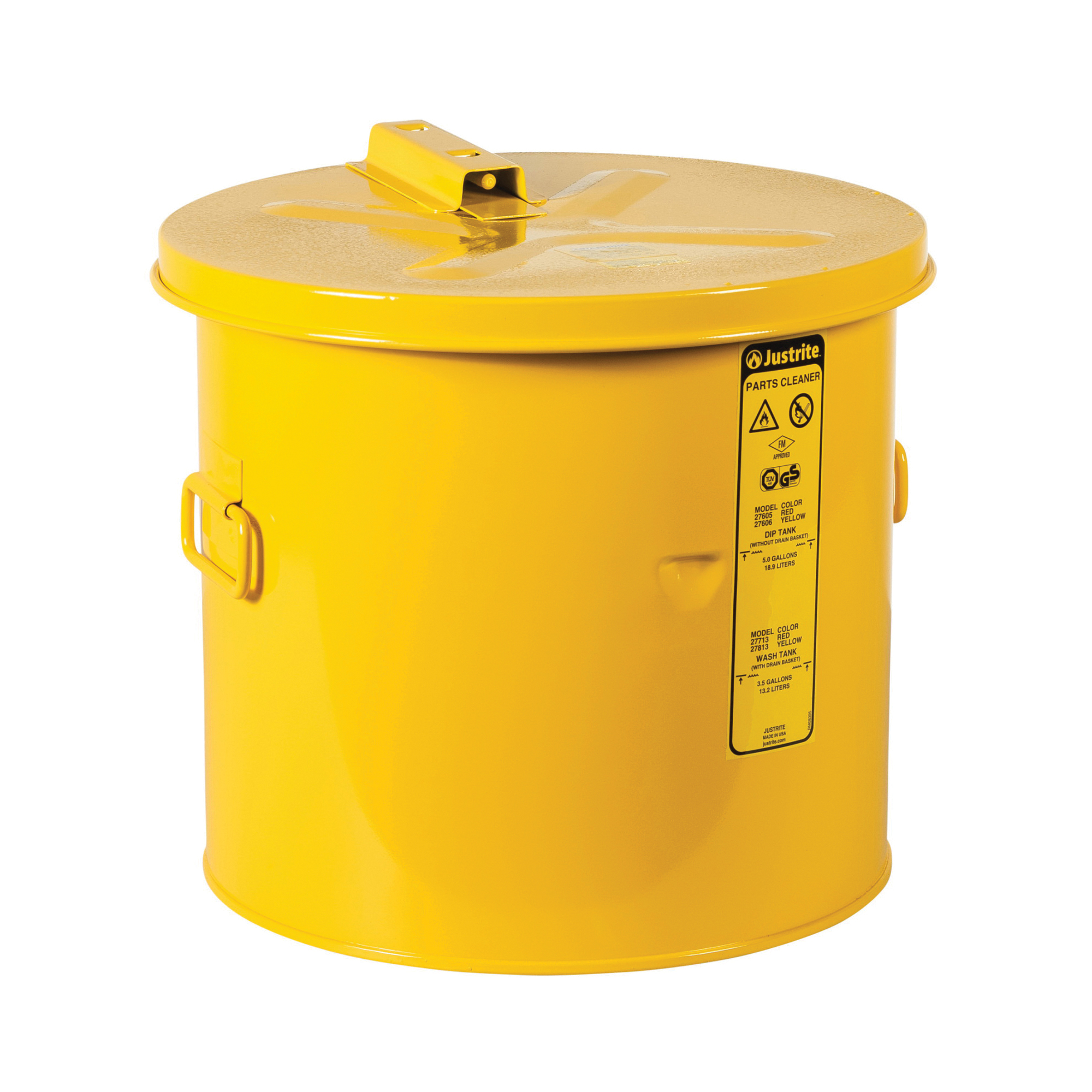 Dip Tank, 5 gal Capacity, 13-3/4 in Diameter, 13 in Height, Steel, Powder Coated, Yellow