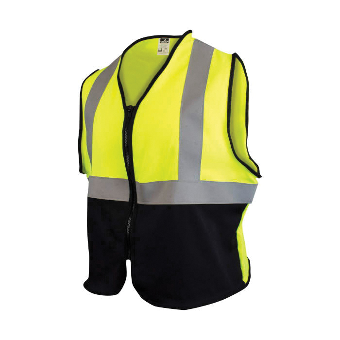 High Visibility Safety Vest, Flame-Resistant, Series: SV92B-M2ZGSFR, 3X Size, Green, 5.5 oz Solid DH, Zipper Closure, ANSI Class: Class 2