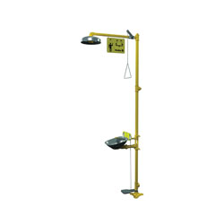Combination Drench Shower and Eyewash Unit, Galvanized Steel Pipe, 304 Stainless Steel Eyewash Bowl, Plastic Shower Head, 3.1 Inch Diameter Head, 13 Inch Diameter Bowl, 304 Stainless Steel Shower Handle, Floor Mounting, Yellow, Galvanized Steel Fitting