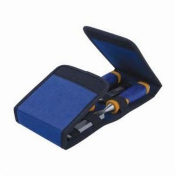 Construction Chisel Set, 1/2 to 1 in Chisel, 10-1/4 in Overall Length, 3 Number of Chisels, 3 Piece, 1/2 in, 3/4 in and 1 in Chisels and Folding Carrying Wallet Set Contents, High Carbon Steel, Blue