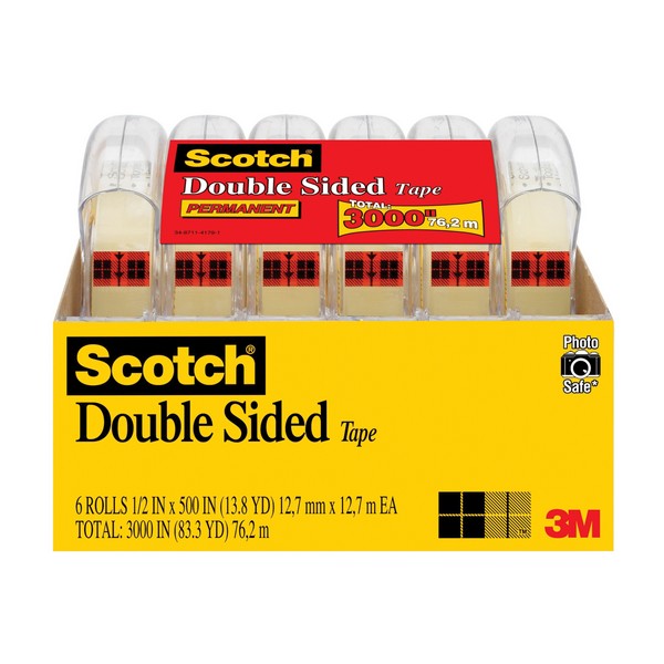 Double Sided Tape, Blank Self-Adhesive, 500 Inch Length, 1/2 Inch Width, Clear