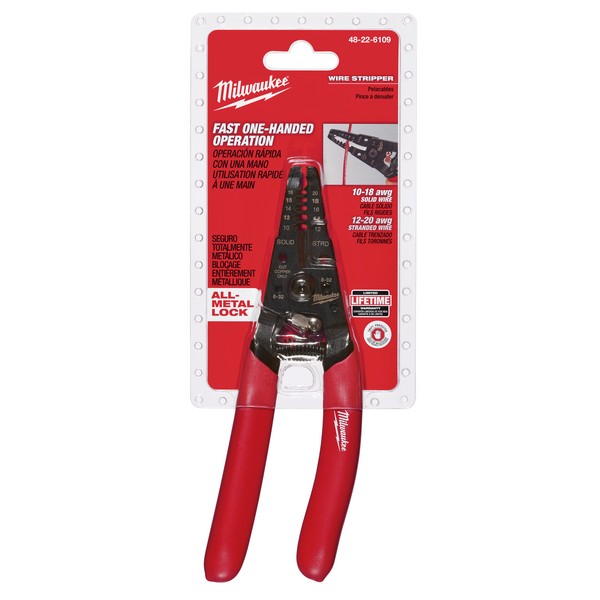 Wire Stripper/Cutter, General Purpose, 20 to 12 AWG Solid/Stranded Cable/Wire, 7.12 in Overall Length, Ergonomic/Cushion Grip Handle, Polypropylene Handle