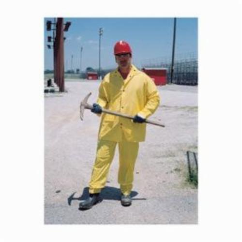 Rainwear suit, 3-Piece, Series: Squall O703, 2XL, Yellow, Single Layer PVC, Detachable Hood, 60 in Chest, 52 in Waist, 30-1/2 in Inseam Length, 0.2 mm Thickness, Front Snap/Take-Up Snap Wrist and Ankle Closure