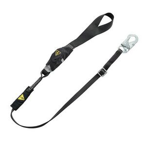 Energy Absorbing Lanyard, Adjustable High Heat Shock Utility, Series: V-SERIESā¢, 130 to 310 lb Load, 6 ft Length, Nylon Line, Clear Zinc Chromate Steel Hardware, 1 Leg, Black, 1 in Strap Width, (1) 36C Small Snap Hook Anchorage Connection, Hitch Loop