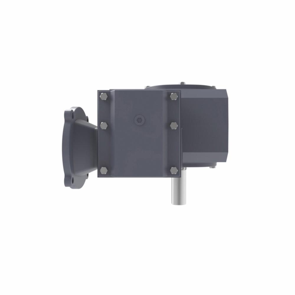 Right Angle Helical Worm Gear Drive, 100:1 Gear Ratio, 0.16 HP Input/0.076 HP Output/0.17 HP Motor, Quill Flange Input, Solid Projecting Shaft Output, 5/8 Inch Input, 5/8 Inch Output, 17.5 RPM Output Maximum Speed, 1750 RPM Input Maximum Speed, 275 in-lb, 1.33 Inch Centre Distance, 3/16 x 3/32 Inch Keyway, No Base Mount, Cast Iron