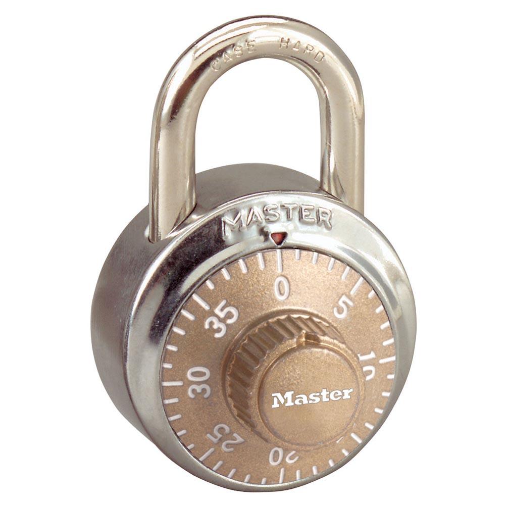 Combination Lock, Series: 1502, Combination Key, Double Reinforced Stainless Steel Body, 9/32 in Shackle Diameter, 3/4 in Shackle Height, 13/16 in Shackle Width, 1-7/8 in Body Width, Anti-Shim Technology Locking Mechanism, Gold