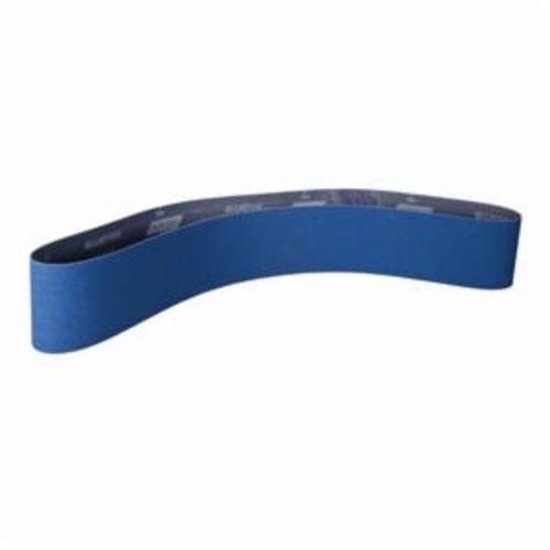 Coated Abrasive Belt, Narrow, Series: R821P, 54 in Belt Length, 4 in Belt Width, 60 Grit, Coarse Grade, Zirconia Alumina Abrasive, Cotton Backing, Closed Coat, Blue, Applicable Materials: Glass, Ceramic and Non-Ferrous Metals, Y-Weight Backing Weight, Dry Operation