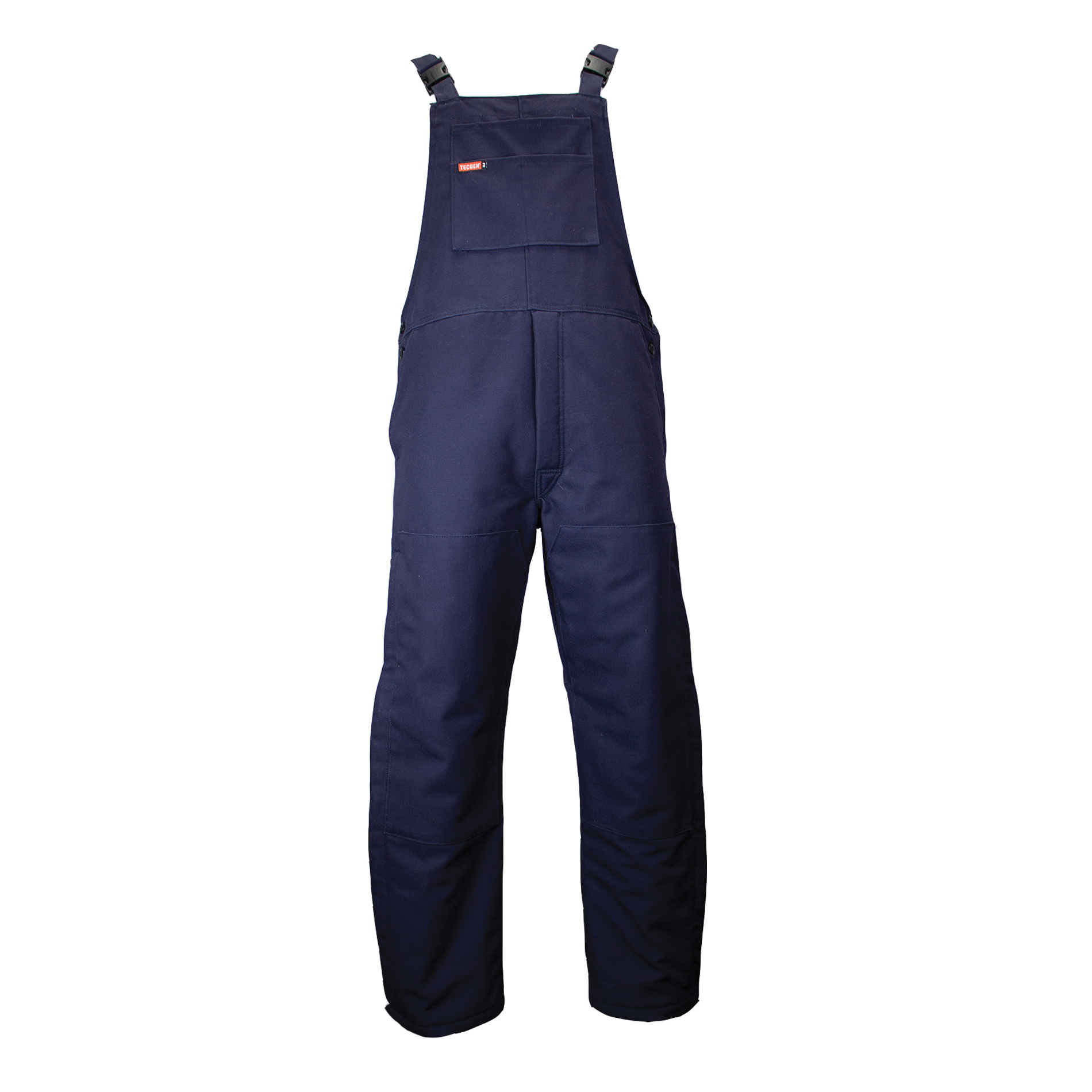 Deluxe Line Bib, Series: BIB6DNVQ2, Navy, Duck, 36 in Waist, 36 in Inseam Length, 13 oz Fabric Weight, Snap Fly/Zipper/Zipper Calf Closure, 6 Pockets, Resists: Arc Flash, Flash Fire, Hazard Risk Category (HRC): 2