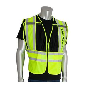 Break-Away Public Safety Vest, Series: 302-PSV-BLK, 2XL/5XL, Black/Hi-Viz Lime Yellow, Polyester Mesh, 49.2 in Chest, 24.4 in Length, Zipper Closure, 2 Pockets, ANSI Class: Class 2