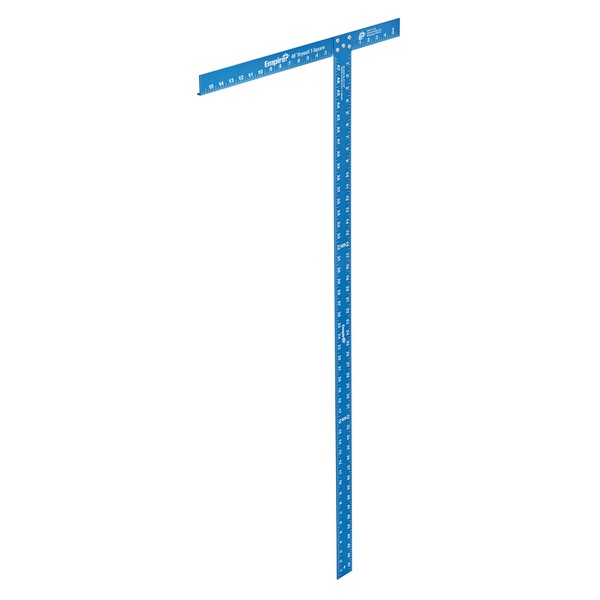 T-Square, Drywall High Visibility, 48 in L Size, Graduations: 1/8 in, Measuring System: Imperial, 48 in Tongue, 22 in Width, 1/4 in Thickness, Aluminum, Anodized, Blue