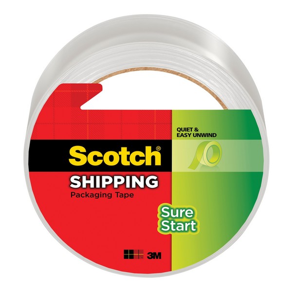 Sure Start Shipping Packaging Tape, 54.6 yd Length, 1.88 Inch Width, 2.6 mil Thickness, Clear/Transparent, 3 Inch Diameter Core, 30 in-lb Tensile Strength