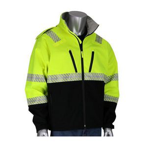 Safety Jacket, Series: 333-1550, Unisex, 2XL, Black/Hi-Viz Lime Yellow, Ripstop Polyester/Polyester Fleece Lining, 54 in Chest, 32 in Length, Zipper Closure, 8 Pockets, Resists: Water, ANSI Type R Class 3