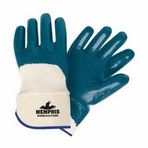 General Purpose Gloves, Premium Grade Single Dipped Supported, Series: Predator® 9760, Coated Glove, L, Nitrile Palm, Nitrile, Blue/White, Standard Finger/Straight Thumb, Jersey, Safety Cuff, Nitrile, Coating Coverage: Palm and Knuckles, 10.63 in Len