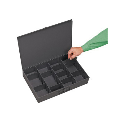 Compartment Box, Adjustable Heavy Duty Large, 18 Inch Width, 12 Inch Depth, 3 Inch Height, 4 to 13 Compartments, Upto 75 lb Capacity, Steel/Plastic, Powder Coated, Gray