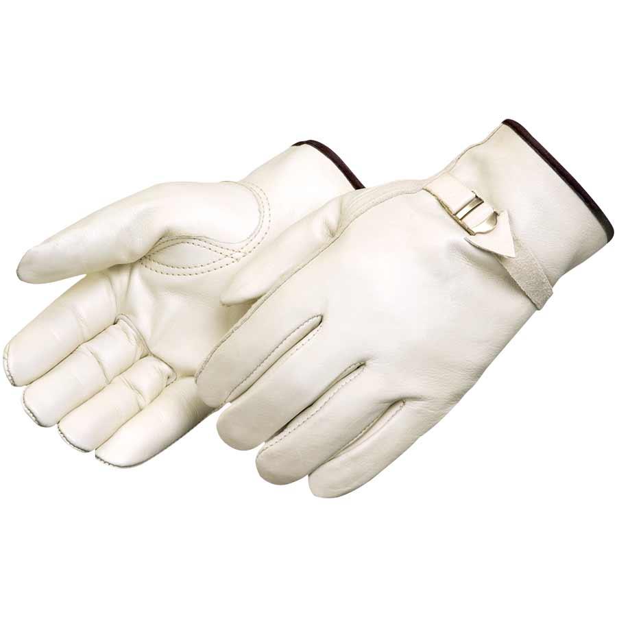 Glove, Work, Series: 6124, Driver Glove, Cowhide Leather, White, Keystone Thumb Style, Unlined Lining, Hemmed Cuff, Pull Strap Closure