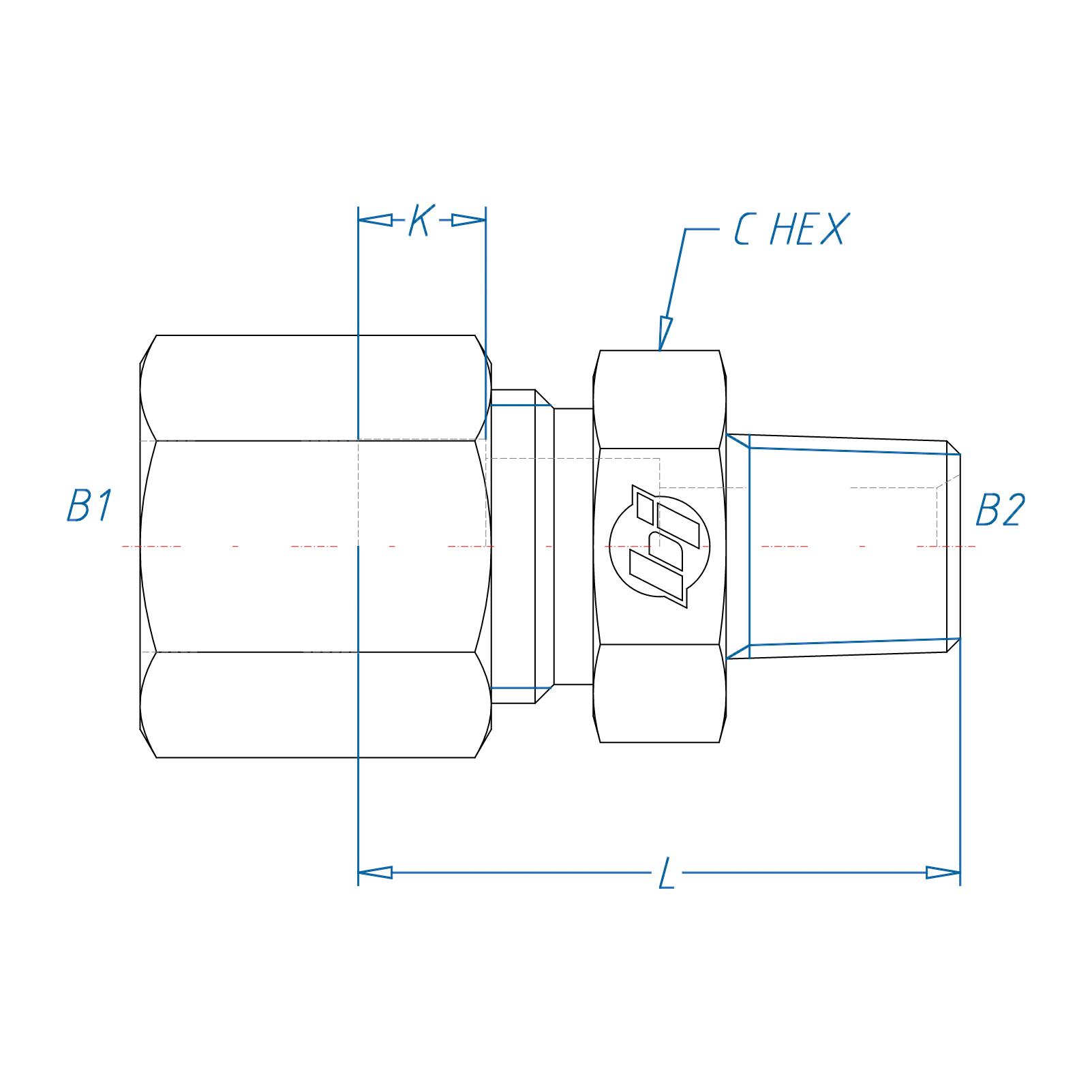 Hydraulic Adapter, Series: C2404, 1/2 Nominal, Bite Type x Male NPTF End Style, 0.875 Inch Hex, Stainless Steel