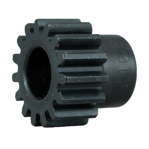 Stock Spur Gear, Reboreable, 1/2 Inch Bore Diameter, 1.312 Inch Outside Diameter, 19 Teeth, 16 Diametral Pitch, 1.187 Inch, 1/2 Inch Face Width, Type B, 1 Inch Hub Diameter, 0.438 Inch Hub Projection, 15/16 Inch Overall Length, 14.5° Pressure Angle, Steel