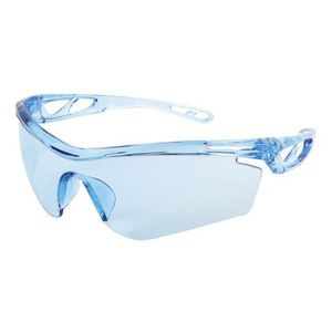 Safety Glass, Single Lens, Series: Checklite® CL4, Duramass™ Hard Lens Coating, Light Blue Lens, Hollowed Out/Lightweight, Polycarbonate Lens, Hybrid Temple, Specifications Met: ANSI Z87+