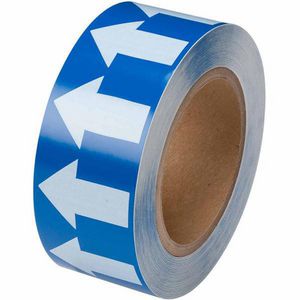 Arrow Tape, Permanent Acrylic, White on Blue, 2 in Width, 30 yd Length, 0.004 in Thickness, B-946 Vinyl, 720 Markers per Card