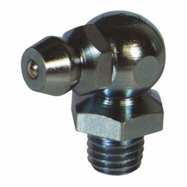 Grease Whip Ball Check, For Use With: Zerk Fittings, 1/8-27 NPT, 90°, 0.31 Inch Length Thread, 0.43 Inch Hex, Steel, Zinc Plated, 0.83 Inch Length