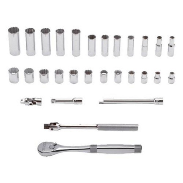 Combination Socket Set, Measurement System: Metric, 29 Piece, 12 Points, 3/8 in Drive, Specifications Met: ASME B107.5M/B107.500, Steel, Full Polished