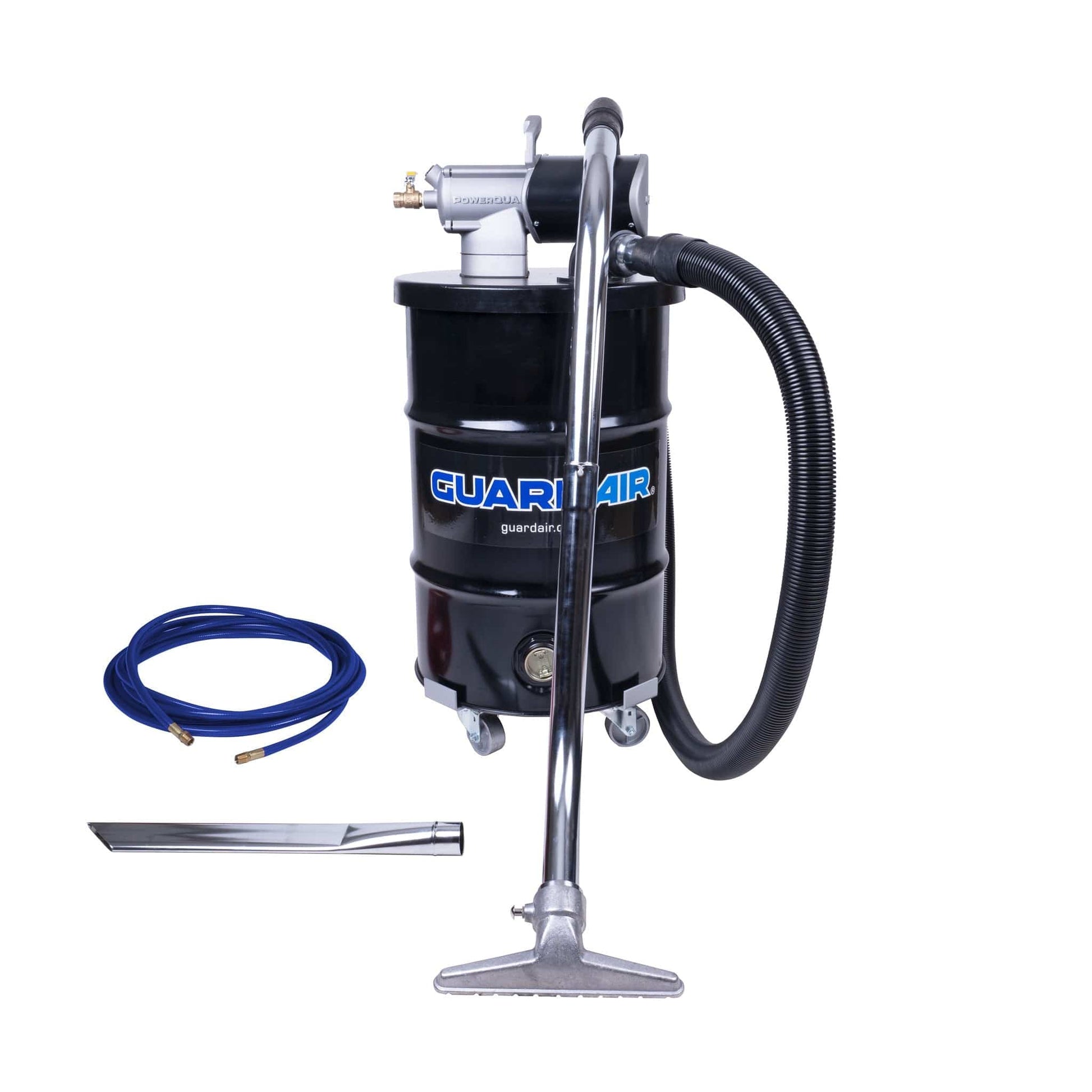 Vacuum Kit, Series: PQ30, 30 gal Tank, Drum Tank, 110 to 149 cfm Flow Rate, 20 to 60 cfm Air Flow, 4.4 to 13.3 HP Minimum Air Compressor, 1/2 in Inlet, 2 in Hose, 18 ga Steel Housing Material, 85 to 88 dBA Sound Level, 48.5 in H x 24 in W x 24 in L Dimensions