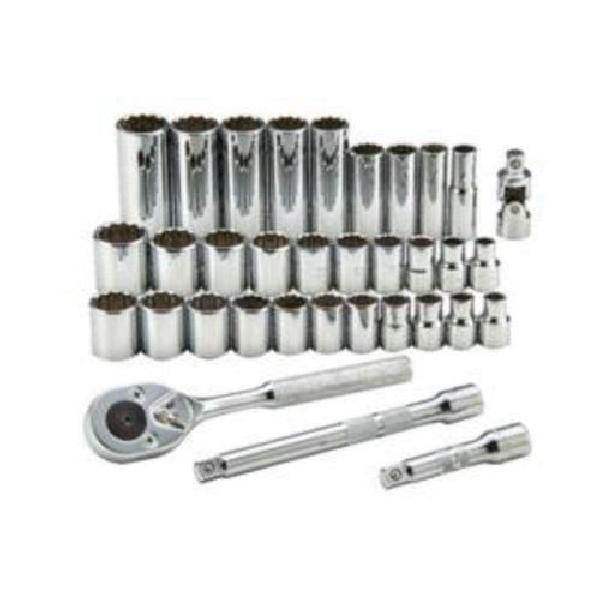 Combination Socket Set, Measurement System: Metric/Imperial, 34 Piece, 12 Points, 3/8 in Drive, Steel, Full Polished
