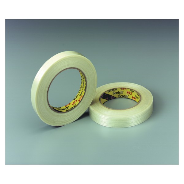 Filament Tape, 330 m Length, 12 mm Width, 6 mil Thickness, Fiberglass Yarn Filament, Clear, Synthetic Rubber Adhesive, Polypropylene Backing, 55 in-oz Adhesion Strength, 300 in-lb Tensile Strength, 80 °F Maximum Operating, 40 °F Minimum Operating