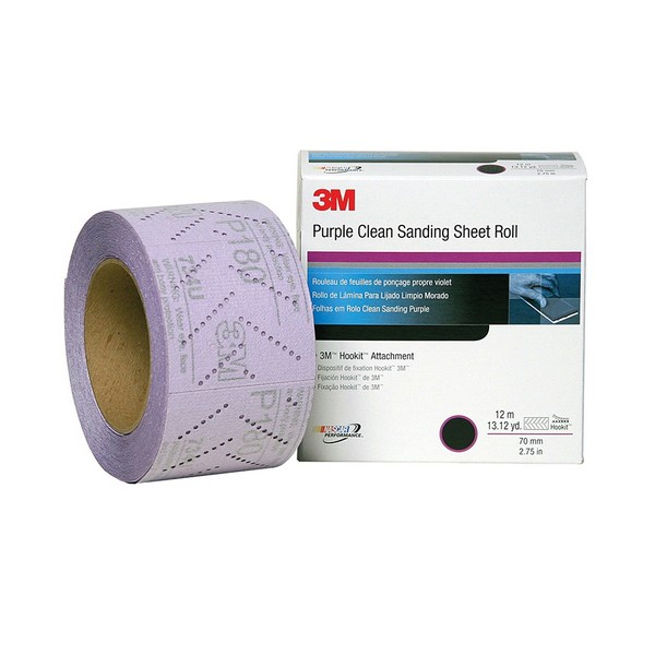 Coated Abrasive Sheet Roll, 12 m Length, 70 mm Width, P800 Grit, Aluminum Oxide Abrasive, Paper Backing, Applicable Materials: Paint and Primer, Purple, E-Weight Backing Weight